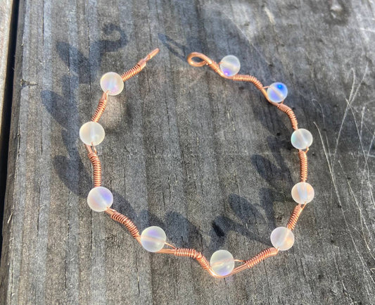 Opal Glass Copper Wire-wrapped Bracelet