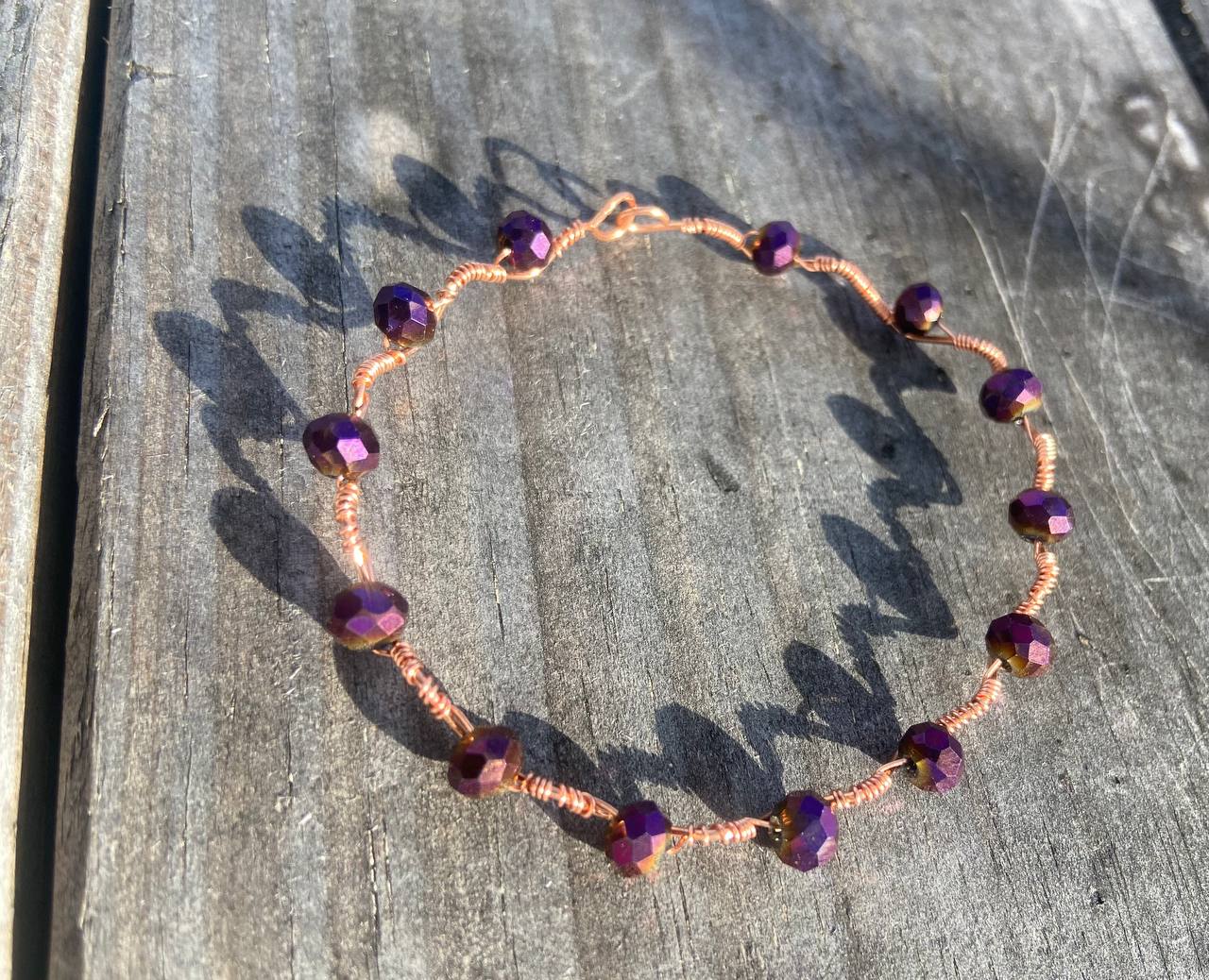 Purple Rondelle Copper Wire-wrapped Bracelet