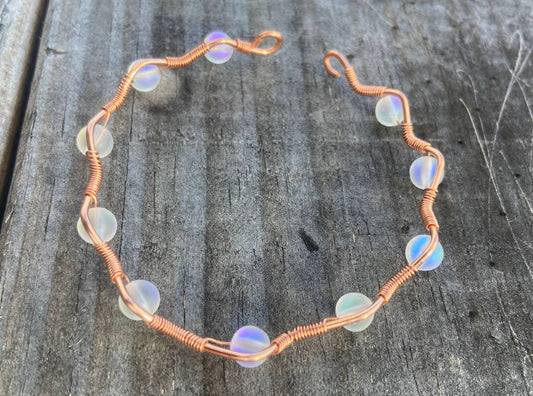 Opal Glass Copper Wire-wrapped Bracelet