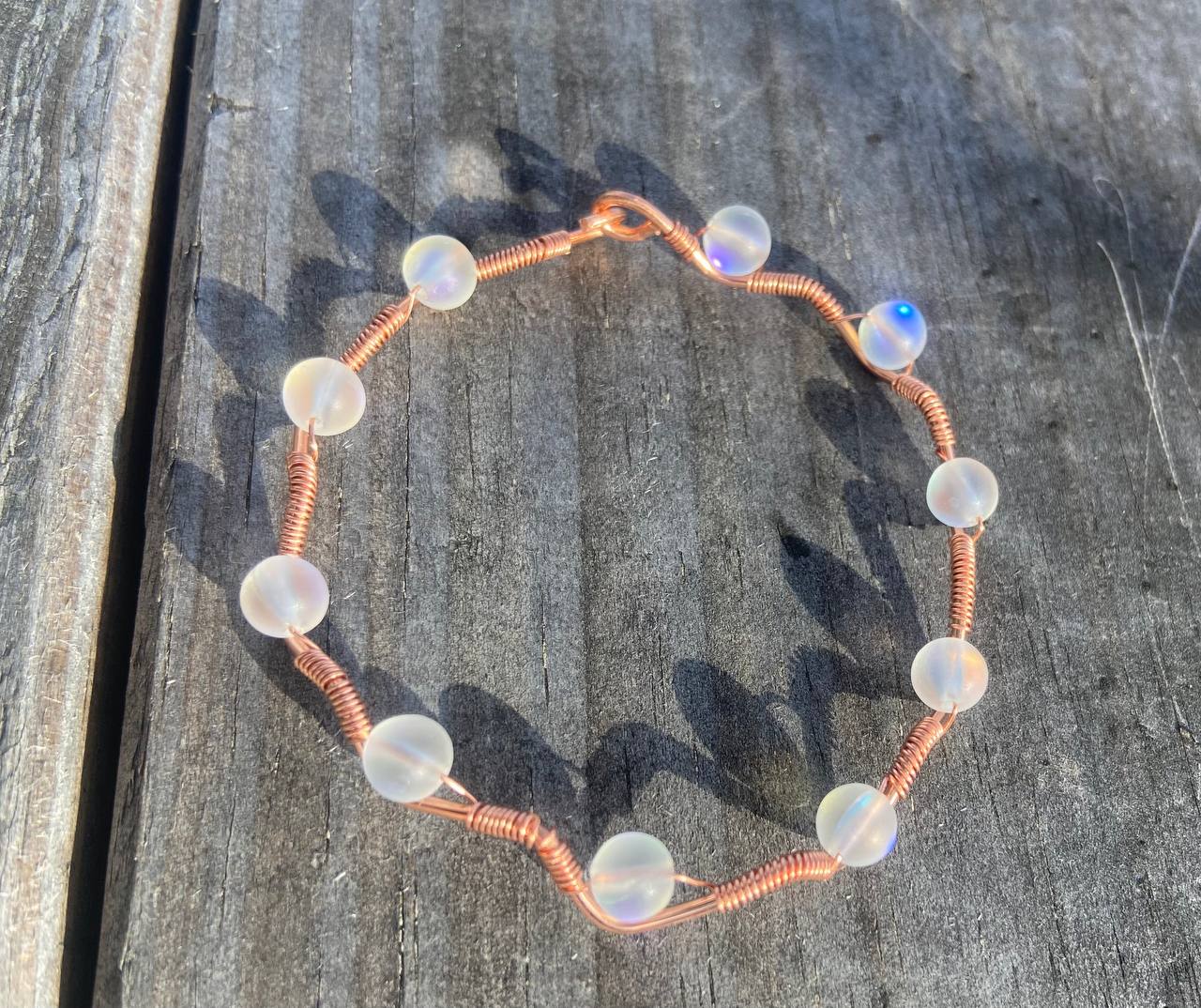 Opal Glass Copper Wire-wrapped Bracelet