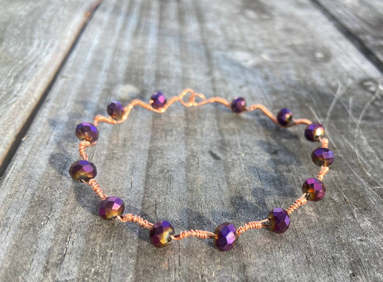 Purple Rondelle Copper Wire-wrapped Bracelet