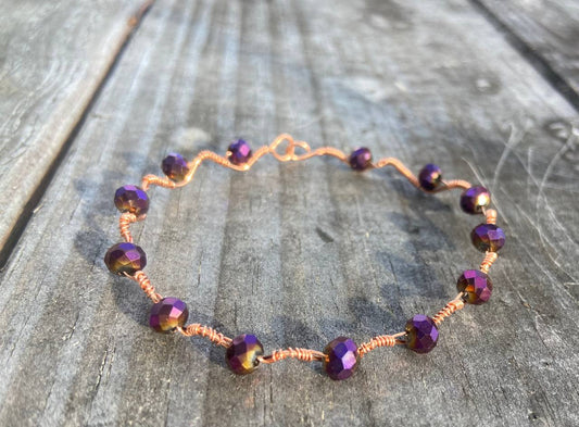 Purple Rondelle Copper Wire-wrapped Bracelet