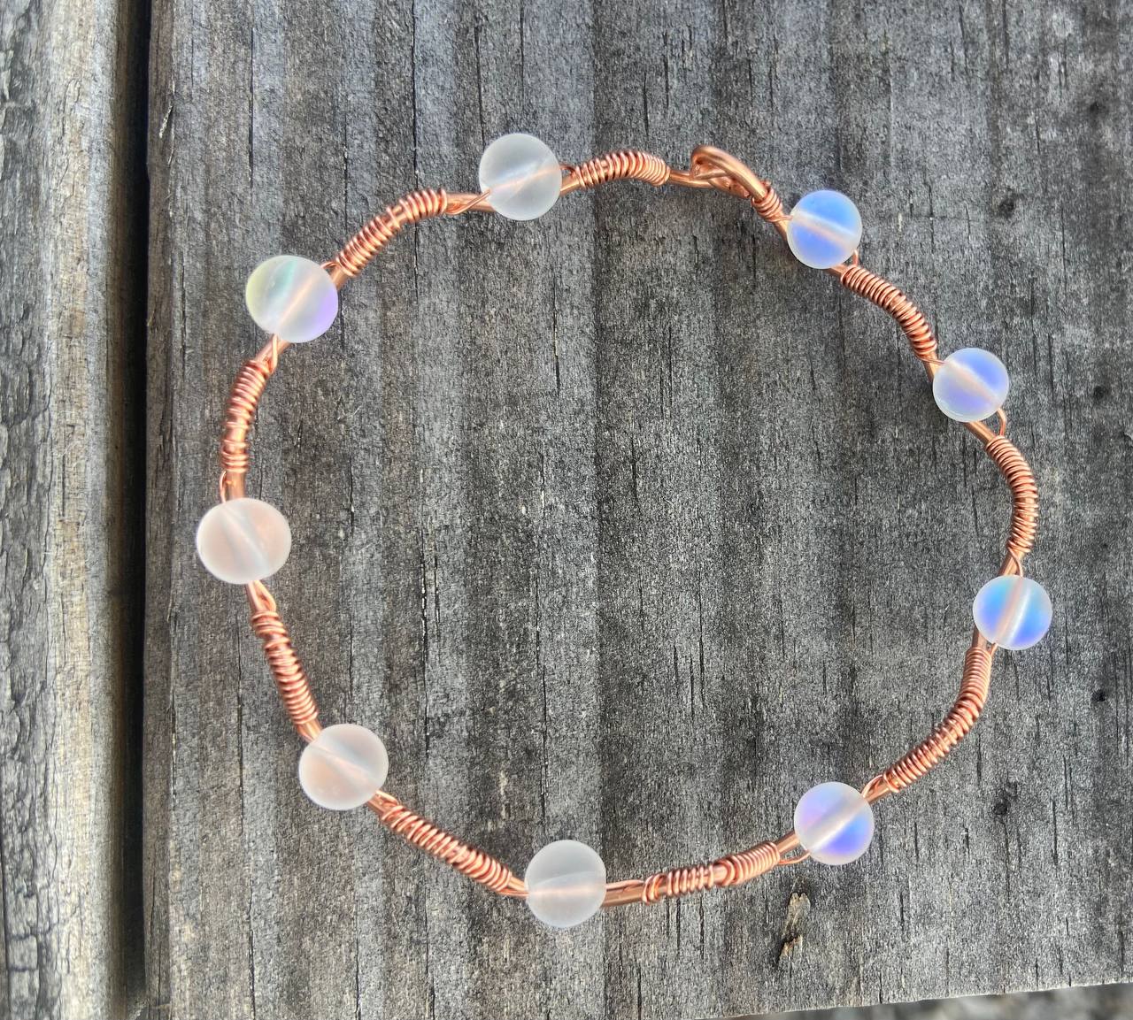 Opal Glass Copper Wire-wrapped Bracelet