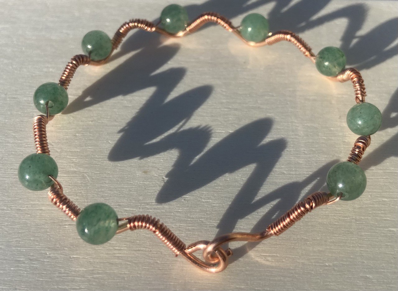 Adventurine Copper Wire-wrapped Bracelet