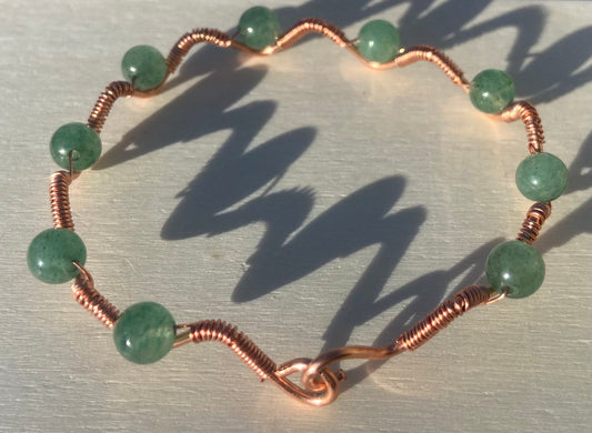 Adventurine Copper Wire-wrapped Bracelet
