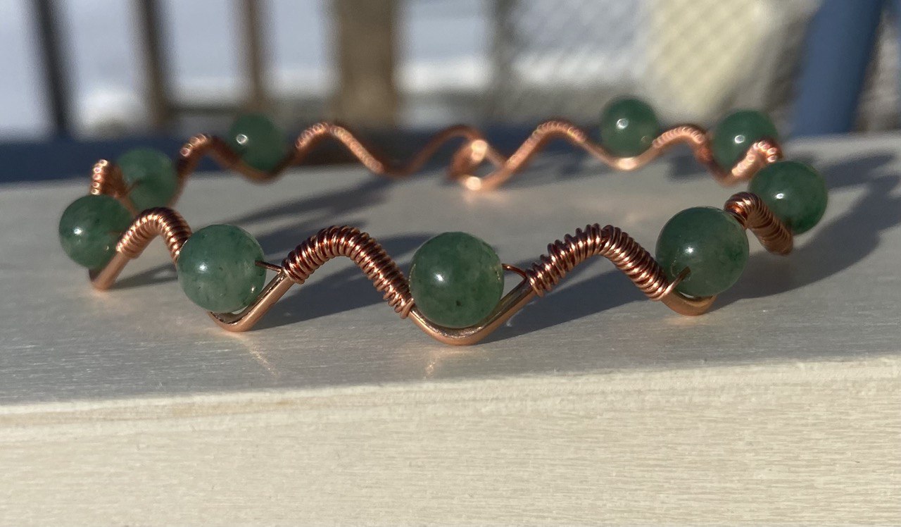Adventurine Copper Wire-wrapped Bracelet