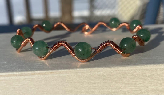 Adventurine Copper Wire-wrapped Bracelet