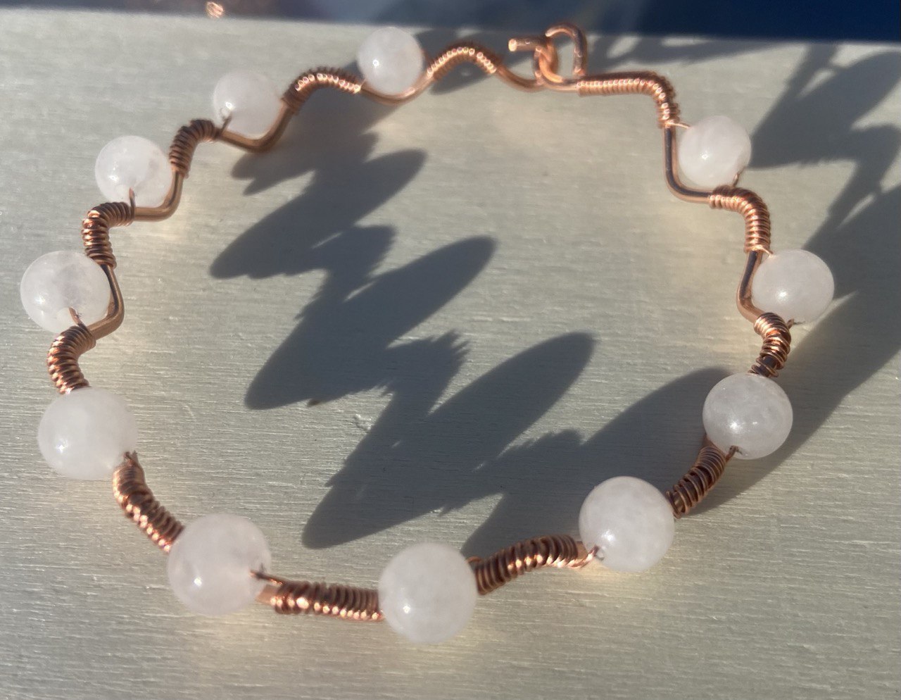 Rose Quartz Copper Wire-wrapped Bracelet