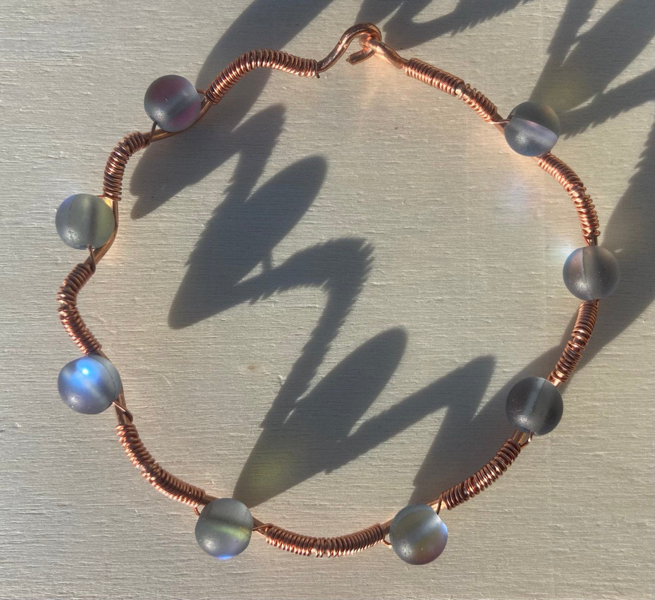 Moonstone Opal Glass Copper Wire-wrapped Bracelet