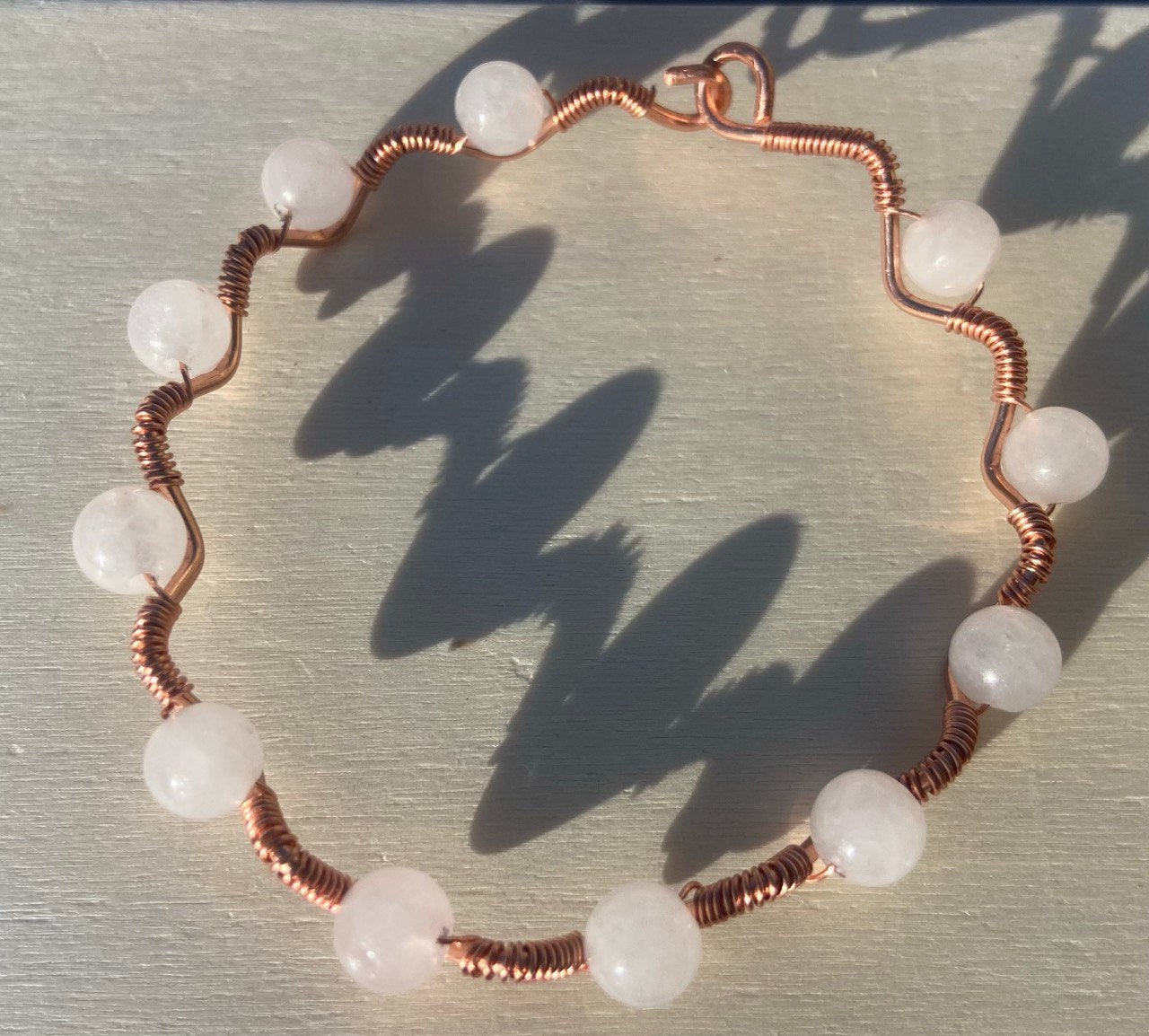 Rose Quartz Copper Wire-wrapped Bracelet