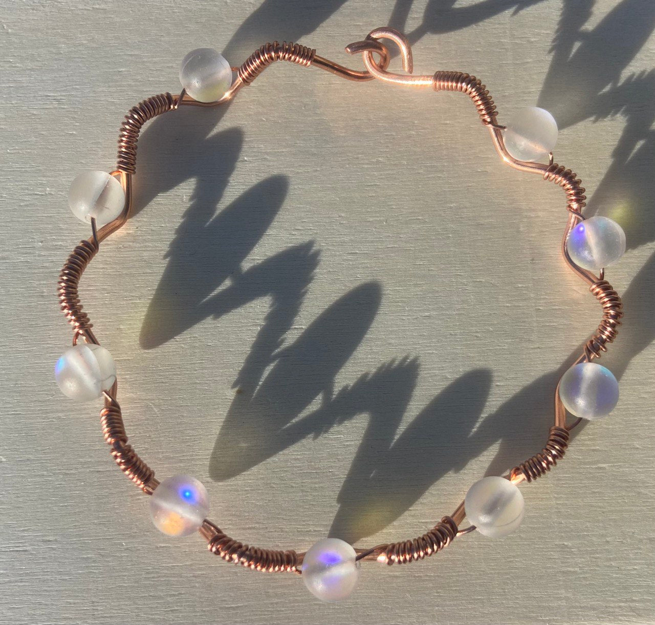 Opal Glass Copper Wire-wrapped Bracelet